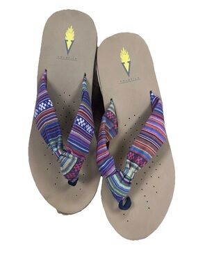 Volatile Women’s Size 11 Platform Flip Flop Sandals Multicolor Tribal Boho Wedge